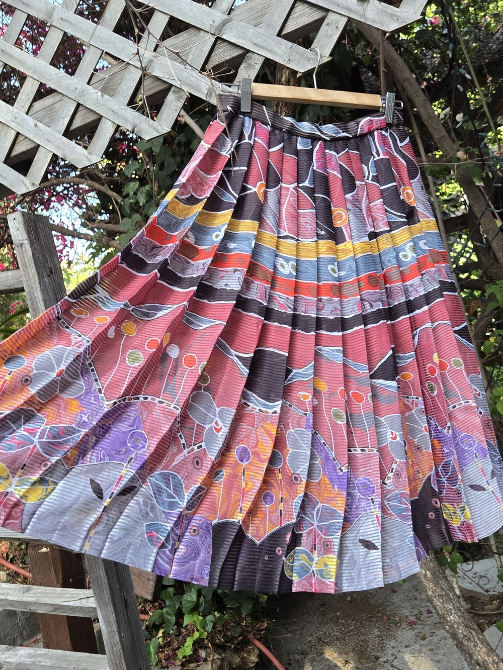 Vintage 70s 80s Artsy Pleated Multicolor Skirt S
